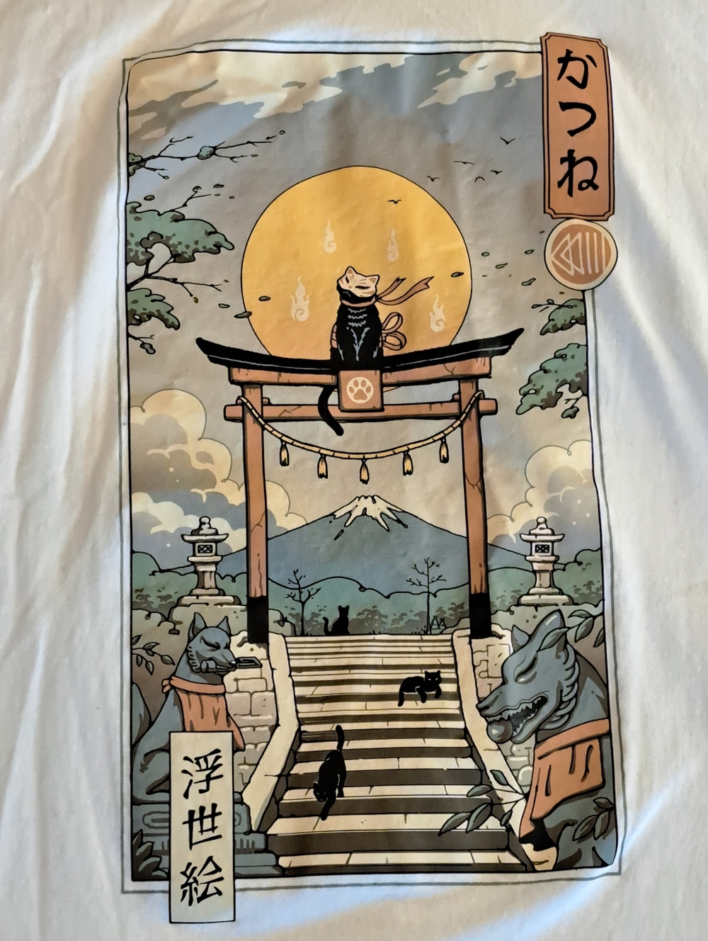 Vincent Trinidad Art Japanese 100% Cotton Catsune Inari T-Shirt SHEIN M cats